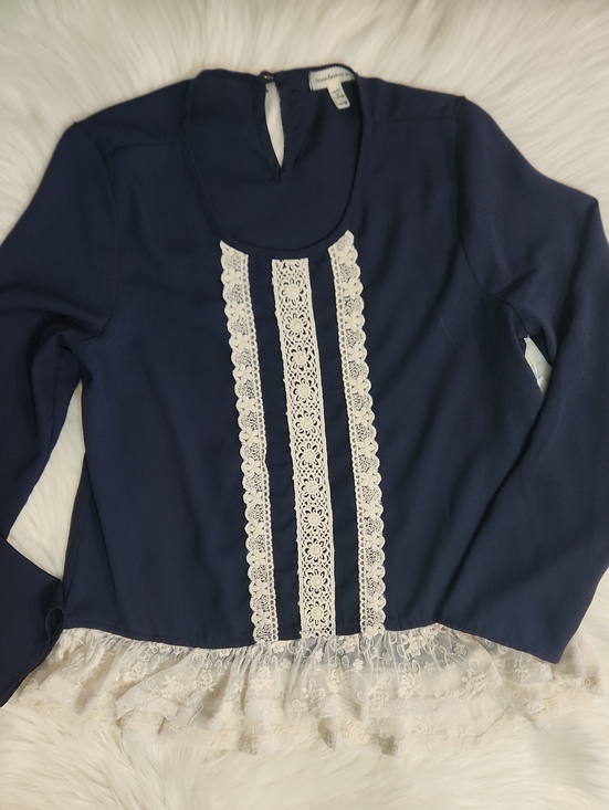 Monteau Other - Navy Lace-Trim Long Sleeve Top - Girls Size 10 - Brand: Monteau